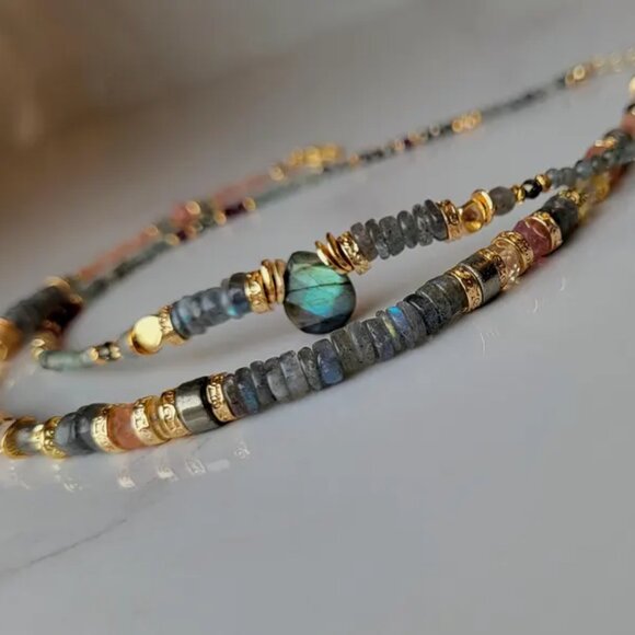 Labradorite, Garnet, and Sunstone Choker Necklaces - Picture 2 of 6